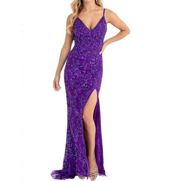 NEW PRIMAVERA fitted body sexy back prom dress in purple